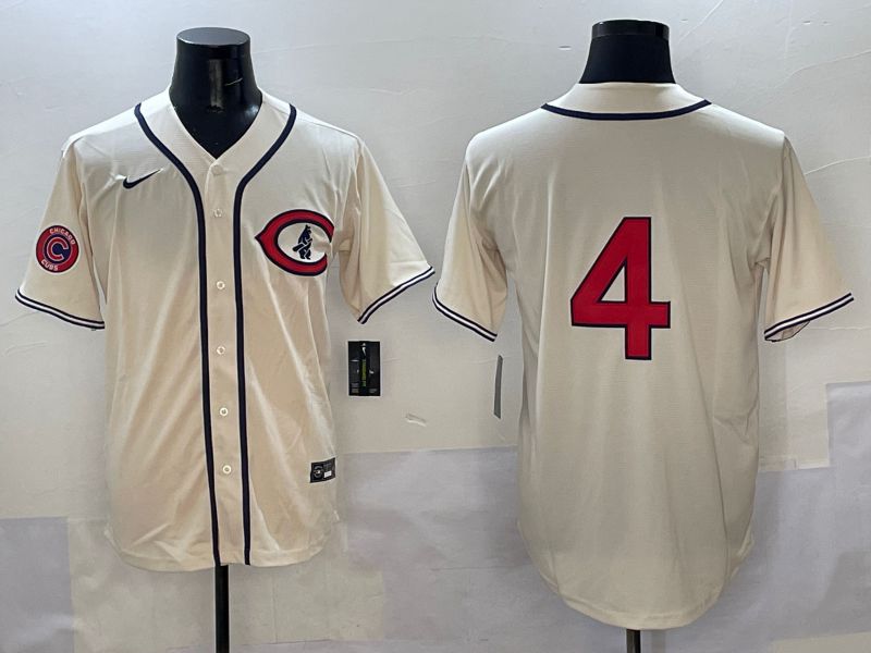 Men Chicago Cubs #4 No Name Cream Throwback 2025 Nike MLB Jersey style 5